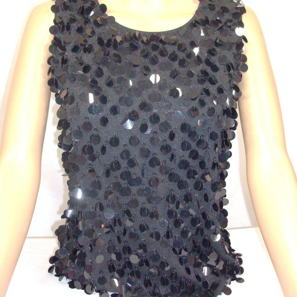 Joseph A. Silk Metallic Sequined Sleeveless Top Black Size S